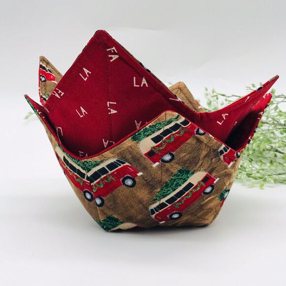 Microwave Bowl Cozy Holder, Reversible Soup Bowl Cozy, VW Bus with Tree Hippie - Picture 2 of 7